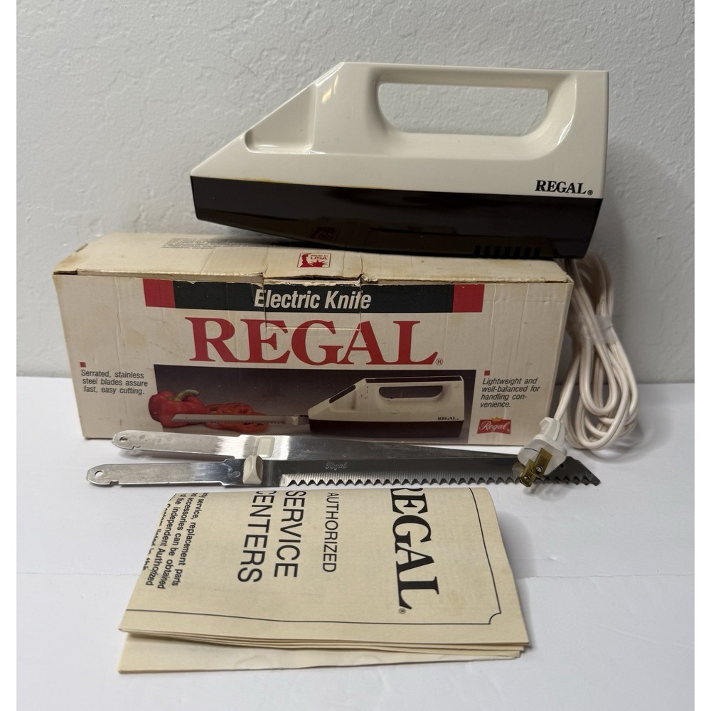 Vintage Regal Electric Knife V382‎ Serrated Steel Blades USA Original Box WORKS
